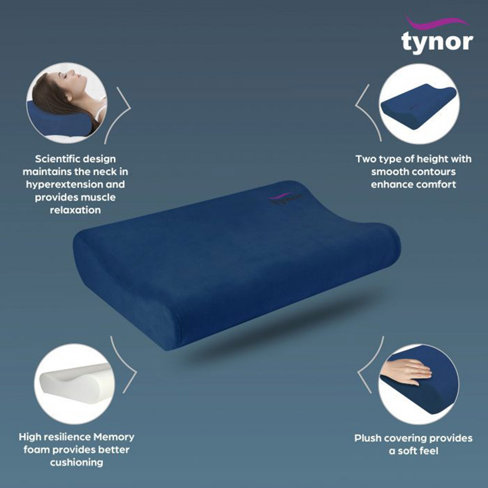 Tynor Contoured Cervical Pillow Memory Foam Blue Universal Size